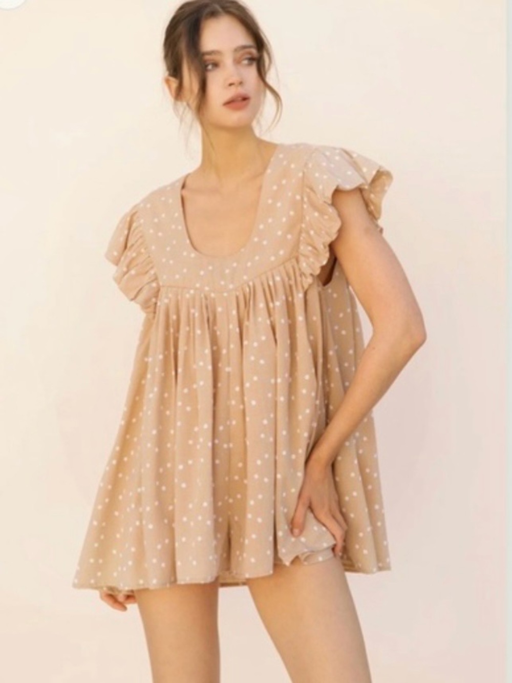 NEW Storia Giving Thanks Daisy Floral Print Babydoll Ruffle Sleeve Romper medium